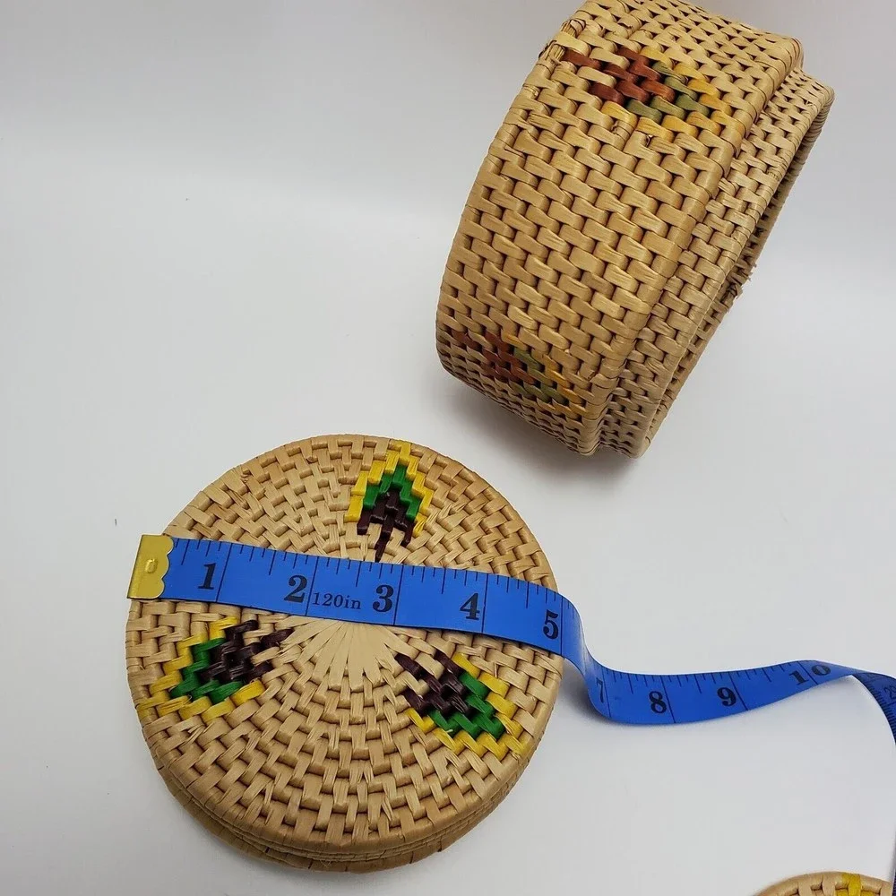10 Woven Vintage Raffia Trivets Hot Plate Pads With Storage Container Boho